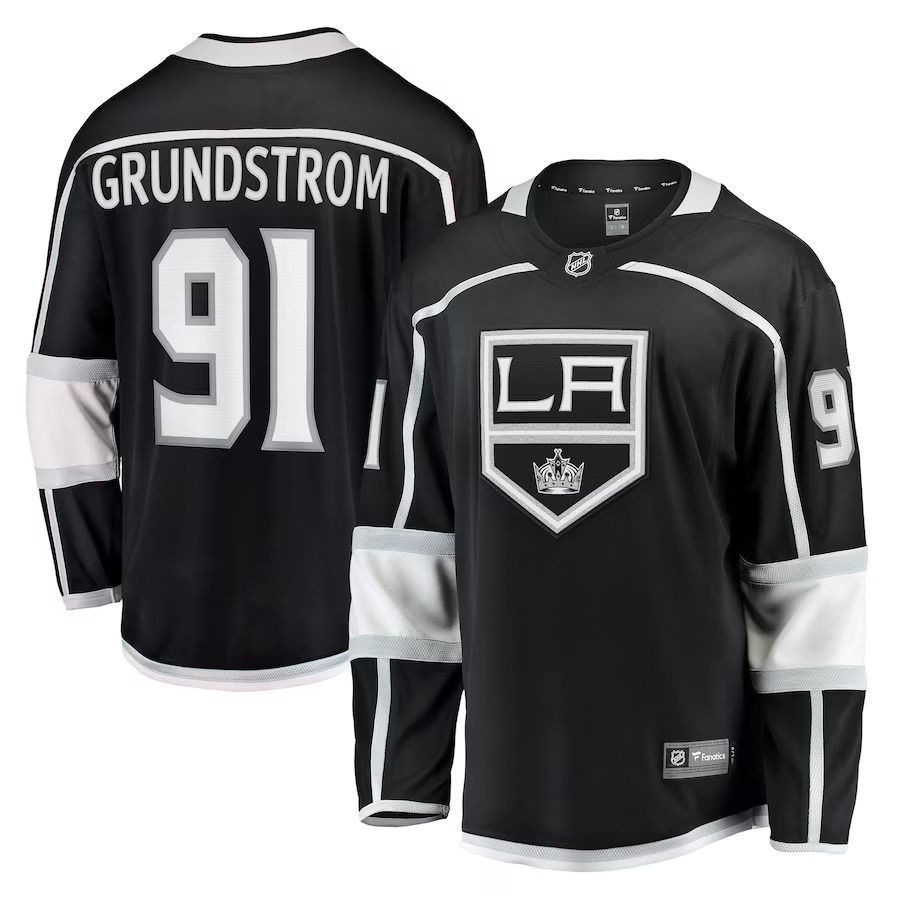 Men Los Angeles Kings 91 Carl Grundstrom Fanatics Branded Black Home Breakaway Player NHL Jersey